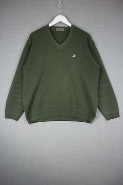 90's Royal Classic V-Neck Olive Green Sweater Men's Size 42 Long Sleeve Knit Pul